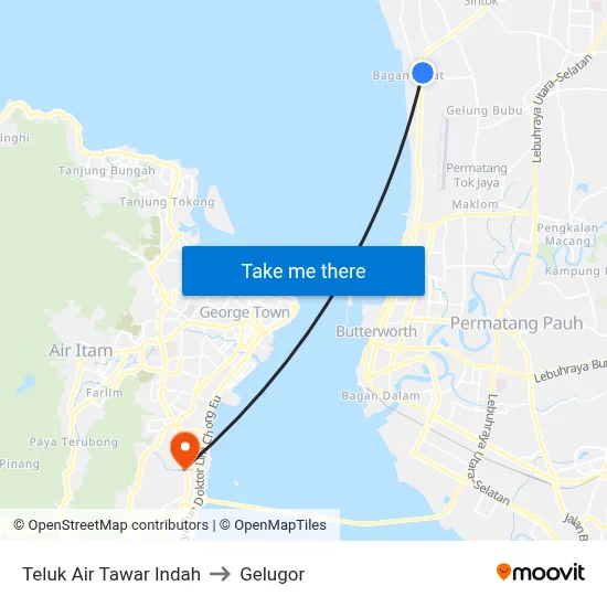 Teluk Air Tawar Indah to Gelugor map