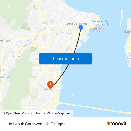 Hub Lebuh Carnavon to Gelugor map
