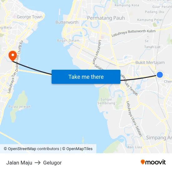 Jalan Maju to Gelugor map