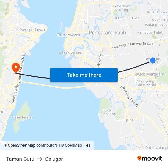 Taman Guru to Gelugor map