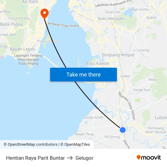 Hentian Raya Parit Buntar to Gelugor map