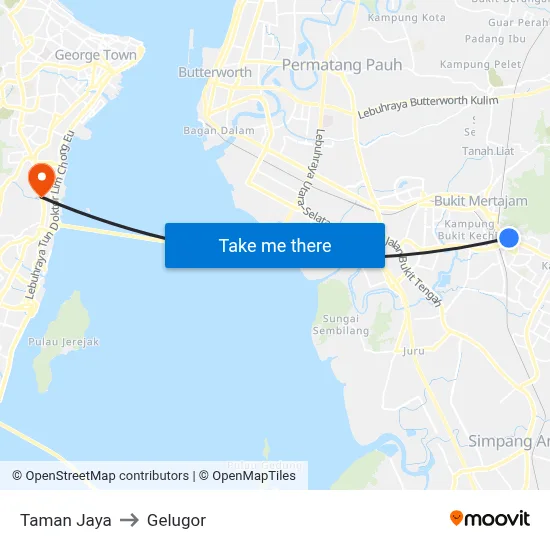 Taman Jaya to Gelugor map