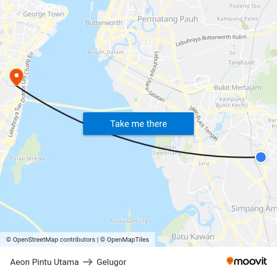 Aeon Pintu Utama to Gelugor map