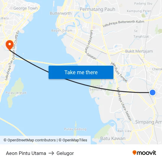 Aeon Pintu Utama to Gelugor map