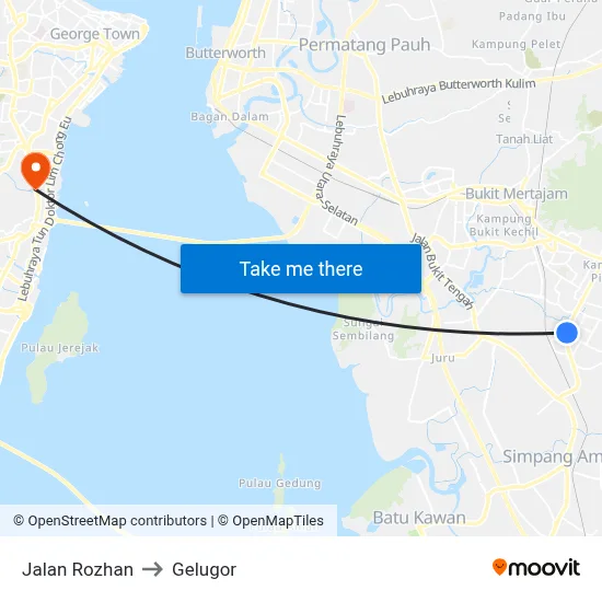 Jalan Rozhan to Gelugor map