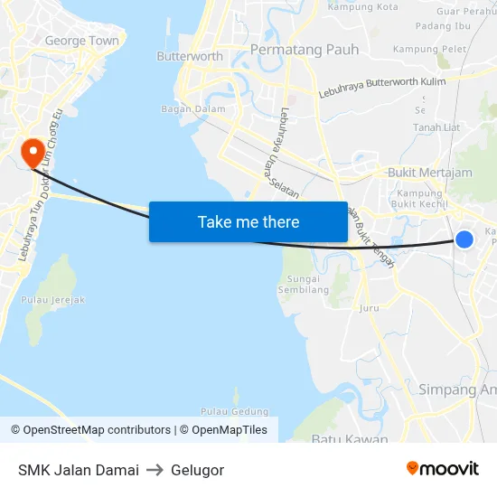 SMK Jalan Damai to Gelugor map