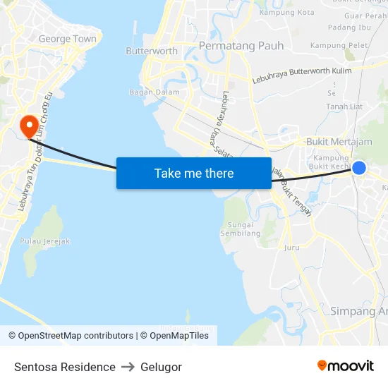 Sentosa Residence to Gelugor map