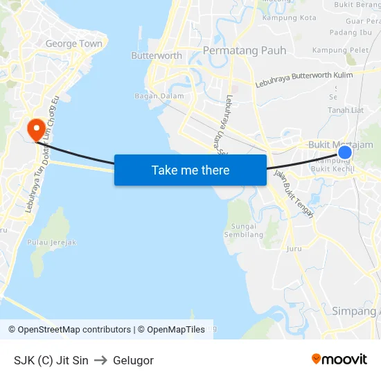 SJK (C) Jit Sin to Gelugor map