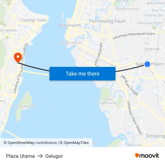 Plaza Utama to Gelugor map
