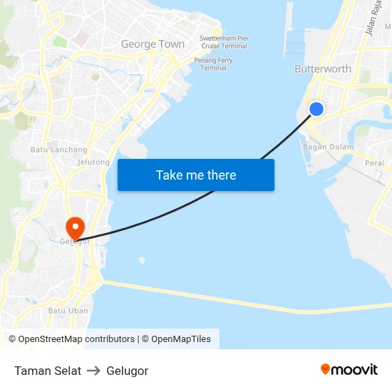 Taman Selat to Gelugor map