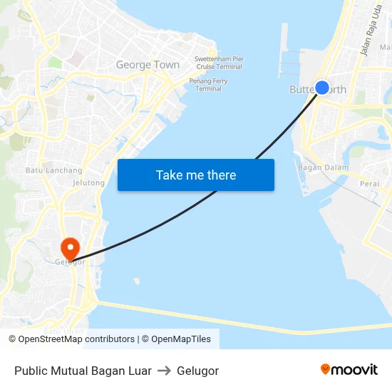 Public Mutual Bagan Luar to Gelugor map