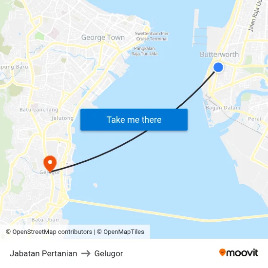 Jabatan Pertanian to Gelugor map