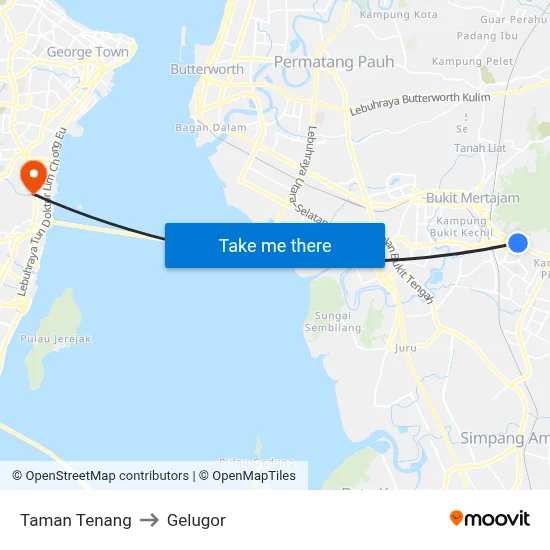 Taman Tenang to Gelugor map