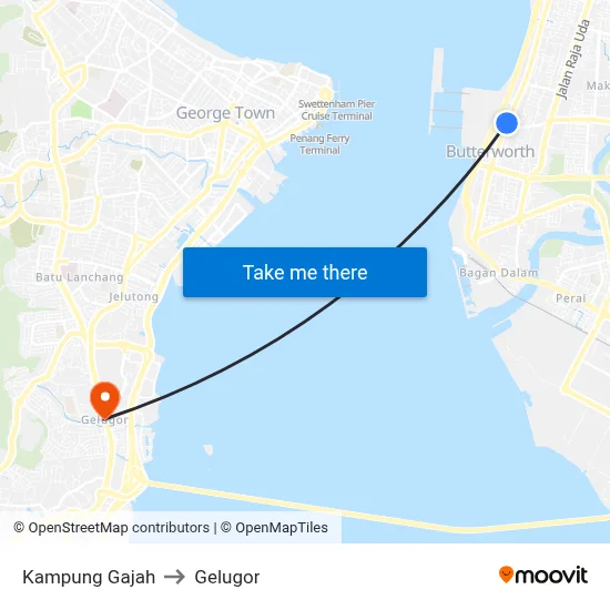 Kampung Gajah to Gelugor map
