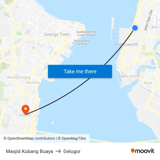 Masjid Kubang Buaya to Gelugor map