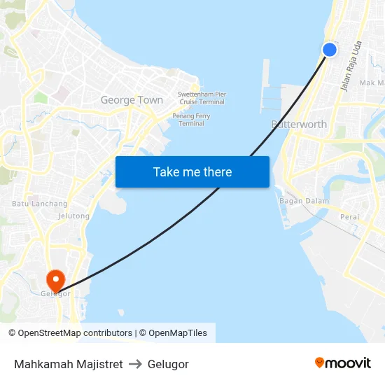 Mahkamah Majistret to Gelugor map