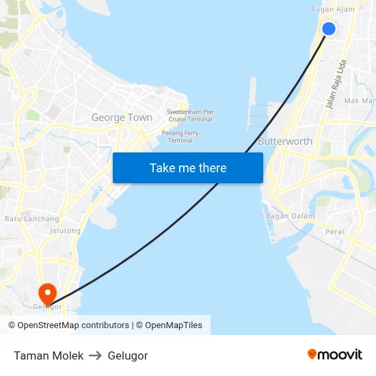 Taman Molek to Gelugor map