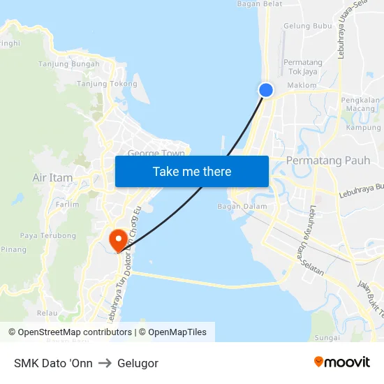 SMK Dato 'Onn to Gelugor map