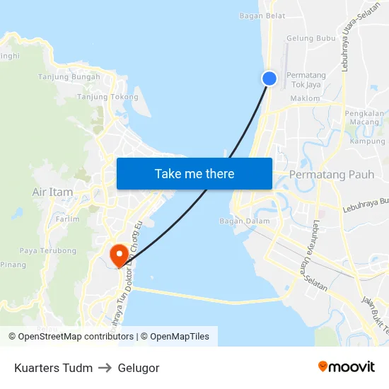 Kuarters Tudm to Gelugor map