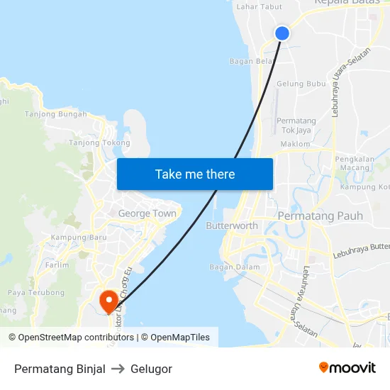 Permatang Binjal to Gelugor map