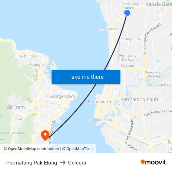 Permatang Pak Elong to Gelugor map