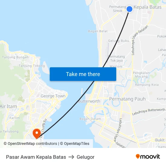 Pasar Awam Kepala Batas to Gelugor map