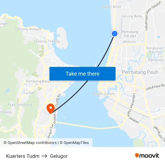 Kuarters Tudm to Gelugor map