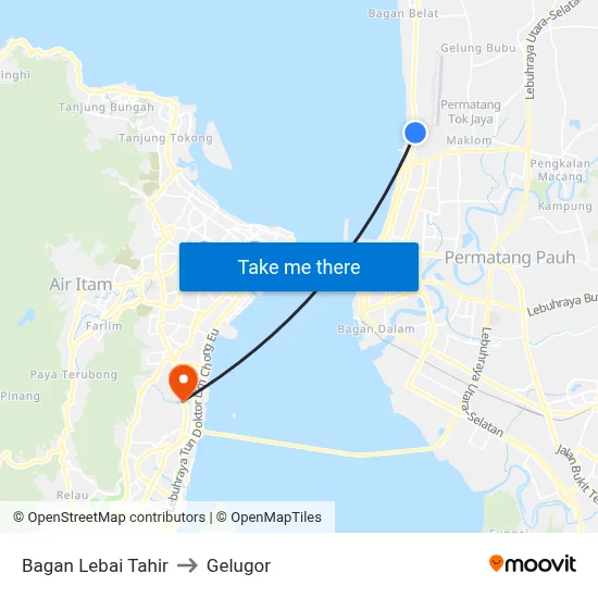 Bagan Lebai Tahir to Gelugor map