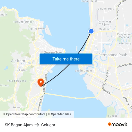 SK Bagan Ajam to Gelugor map