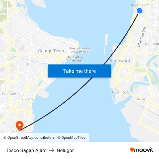 Tesco Bagan Ajam to Gelugor map