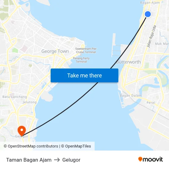 Taman Bagan Ajam to Gelugor map