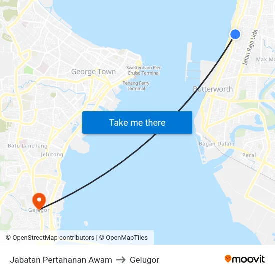 Jabatan Pertahanan Awam to Gelugor map