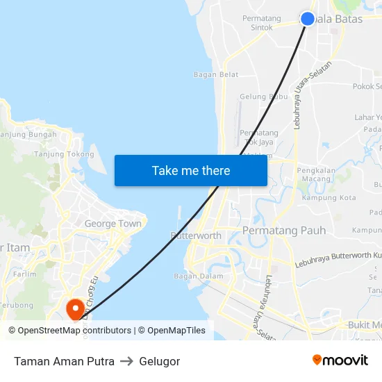 Taman Aman Putra to Gelugor map