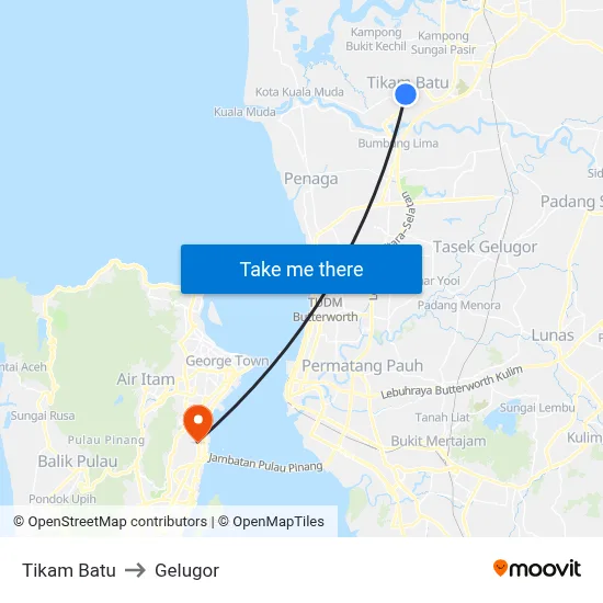 Tikam Batu to Gelugor map