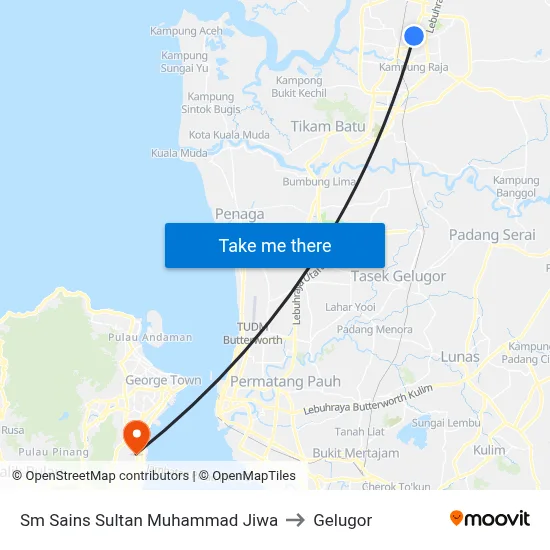 Sm Sains Sultan Muhammad Jiwa to Gelugor map