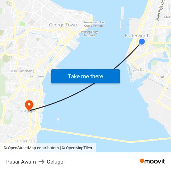Pasar Awam to Gelugor map
