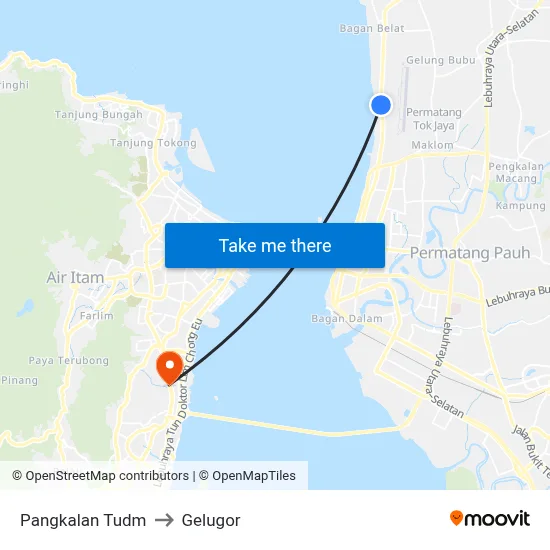 Pangkalan Tudm to Gelugor map
