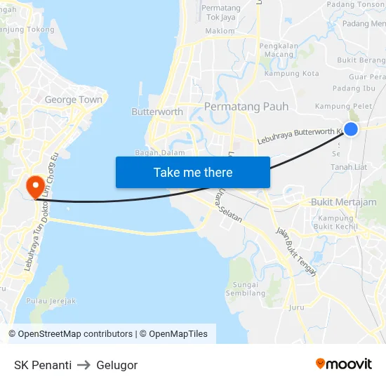 SK Penanti to Gelugor map