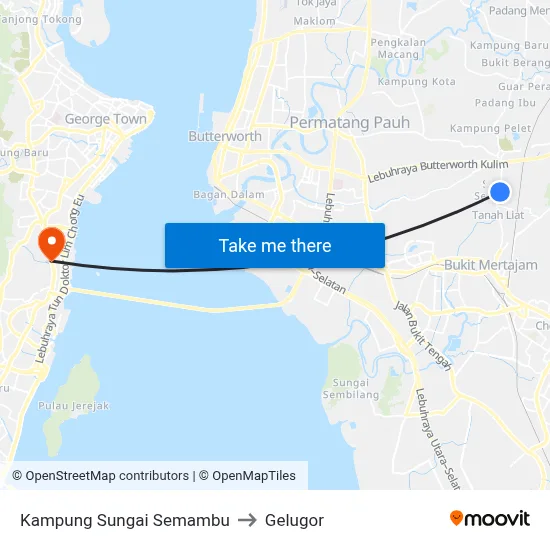 Kampung Sungai Semambu to Gelugor map