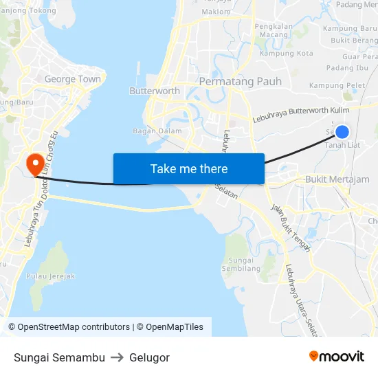 Sungai Semambu to Gelugor map