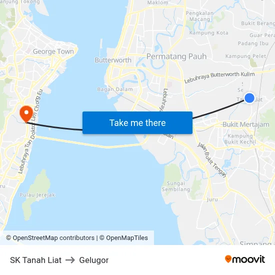 SK Tanah Liat to Gelugor map