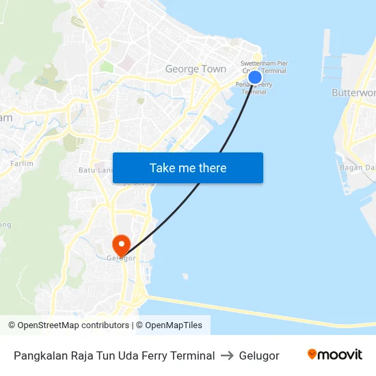 Pangkalan Raja Tun Uda Ferry Terminal to Gelugor map