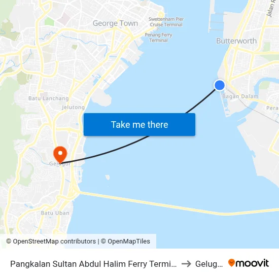 Pangkalan Sultan Abdul Halim Ferry Terminal to Gelugor map