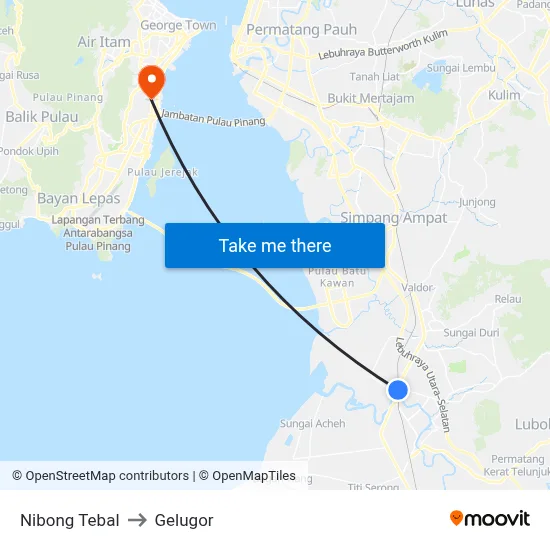 Nibong Tebal to Gelugor map
