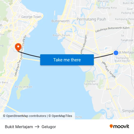 Bukit Mertajam to Gelugor map