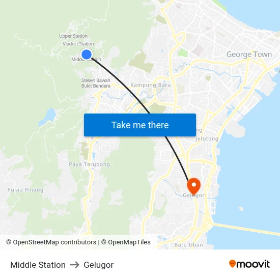 Middle Station to Gelugor map