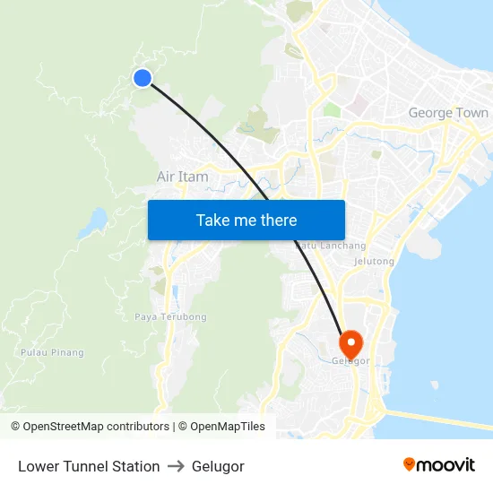Lower Tunnel Station to Gelugor map