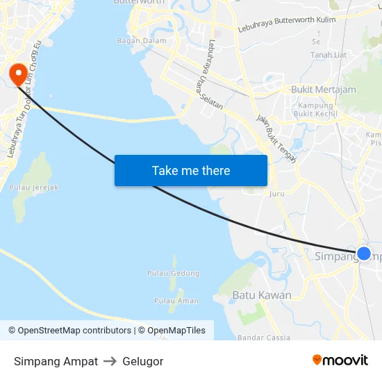 Simpang Ampat to Gelugor map