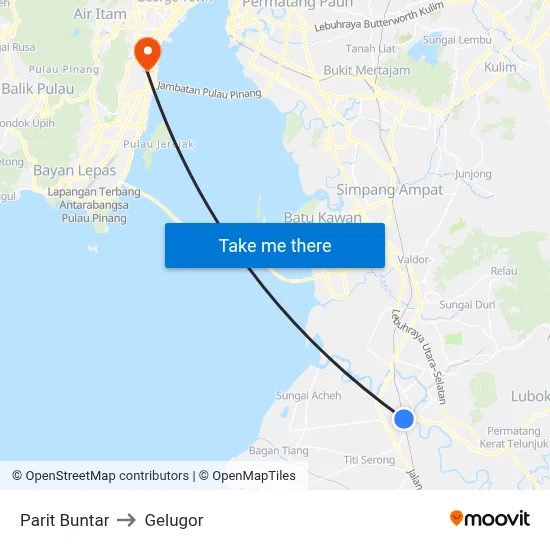 Parit Buntar to Gelugor map