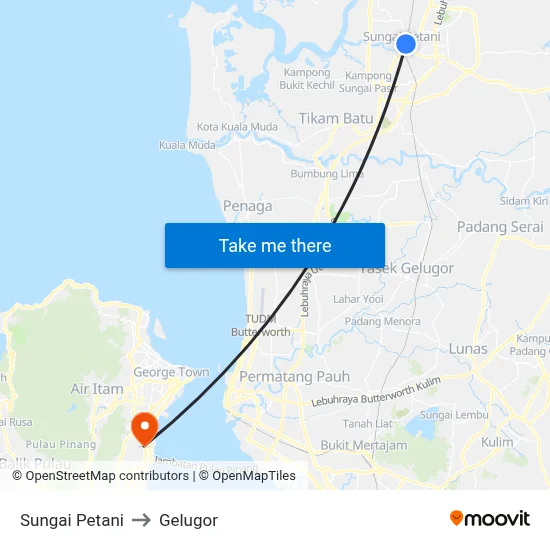 Sungai Petani to Gelugor map